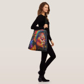Vibrant Neon Portrait – Abstracte expressionistisc Crossbody Tas (Op model)