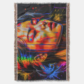 Vibrant Neon Portrait – Abstracte expressionistisc Deken (Voorkant Verticaal)