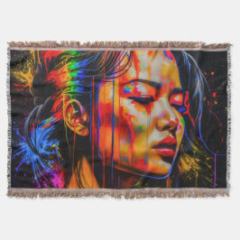 Vibrant Neon Portrait – Abstracte expressionistisc Deken