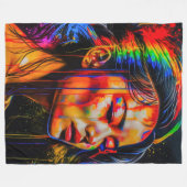 Vibrant Neon Portrait – Abstracte expressionistisc Fleece Deken (Voorkant (Horizontaal))