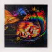 Vibrant Neon Portrait – Abstracte expressionistisc Legpuzzel (Horizontaal)