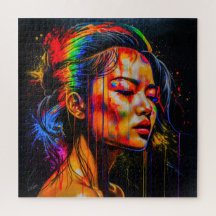 Vibrant Neon Portrait – Abstracte expressionistisc