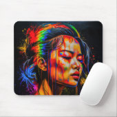 Vibrant Neon Portrait – Abstracte expressionistisc Muismat (Met muis)