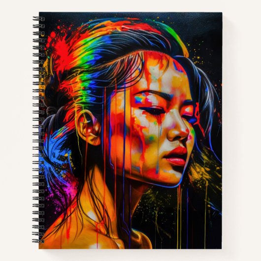 Vibrant Neon Portrait – Abstracte expressionistisc Notitieboek (Voorkant)