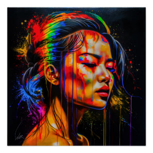 Vibrant Neon Portrait – Abstracte expressionistisc Perfect Poster
