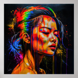 Vibrant Neon Portrait – Abstracte expressionistisc Poster