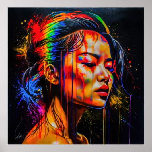 Vibrant Neon Portrait – Abstracte expressionistisc Poster (Voorkant)