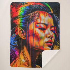 Vibrant Neon Portrait – Abstracte expressionistisc Sherpa Deken
