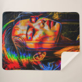 Vibrant Neon Portrait – Abstracte expressionistisc Sherpa Deken (Voorkant (horizontaal))
