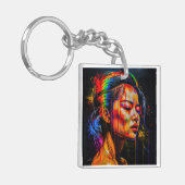 Vibrant Neon Portrait – Abstracte expressionistisc Sleutelhanger (Voorkant Links)