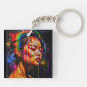 Vibrant Neon Portrait – Abstracte expressionistisc Sleutelhanger (Achterkant)