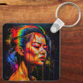 Vibrant Neon Portrait – Abstracte expressionistisc Sleutelhanger (Achterkant)