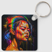 Vibrant Neon Portrait – Abstracte expressionistisc Sleutelhanger (Achterkant)