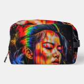 Vibrant Neon Portrait – Abstracte expressionistisc Toilettasje (Achterkant)