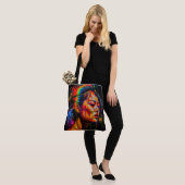 Vibrant Neon Portrait – Abstracte expressionistisc Tote Bag (Op model)