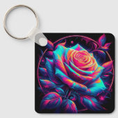 Vibrant Neon Rose Sleutelhanger (Voorkant)