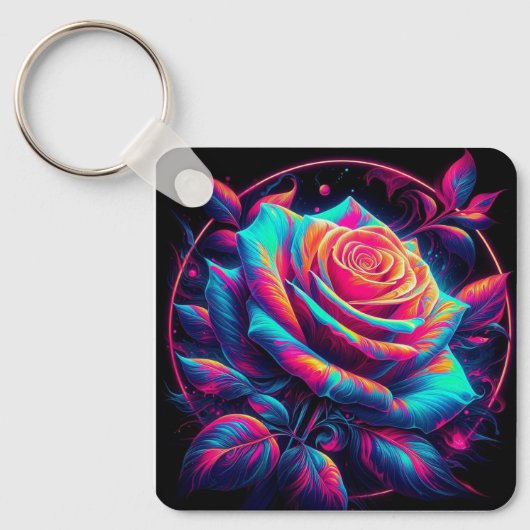 Vibrant Neon Rose Sleutelhanger (Voorkant)