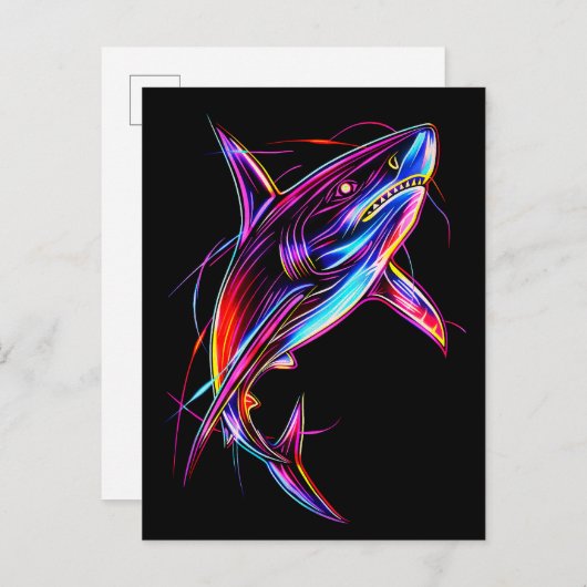 Vibrant Neon Shark Modern Digital Ocean Briefkaart (Voorkant / Achterkant)