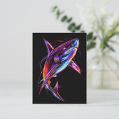 Vibrant Neon Shark Modern Digital Ocean Briefkaart (Staand voorkant)