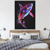 Vibrant Neon Shark Modern Digital Ocean Canvas Afdruk (Insitu (Slaapkamer))