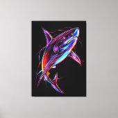 Vibrant Neon Shark Modern Digital Ocean Canvas Afdruk (Voorkant)