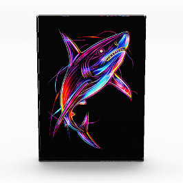Vibrant Neon Shark Modern Digital Ocean Fotoblokken