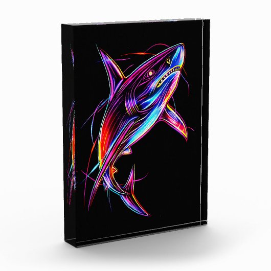 Vibrant Neon Shark Modern Digital Ocean Fotoblokken (Links)