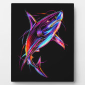 Vibrant Neon Shark Modern Digital Ocean Fotoplaat (Voorkant)