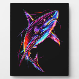 Vibrant Neon Shark Modern Digital Ocean Fotoplaat