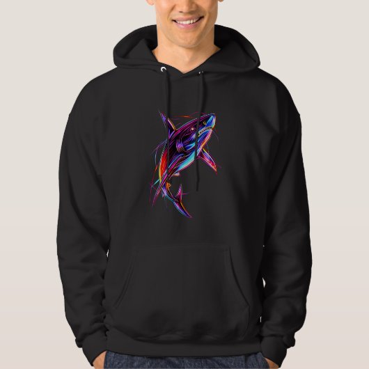 Vibrant Neon Shark Modern Digital Ocean Hoodie (Voorkant)