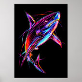 Vibrant Neon Shark Modern Digital Ocean Poster (Voorkant)
