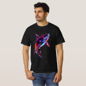 Vibrant Neon Shark Modern Digital Ocean T-shirt (Voorkant volledig)