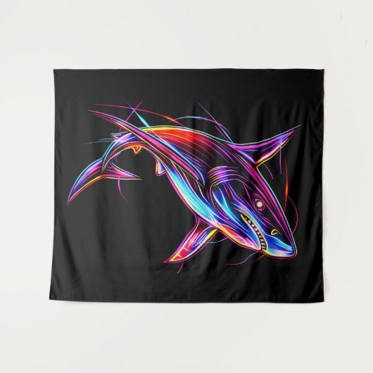Vibrant Neon Shark Modern Digital Ocean Wandkleed (Voorkant (horizontaal))