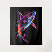 Vibrant Neon Shark Modern Digital Ocean Wandkleed (Voorkant)