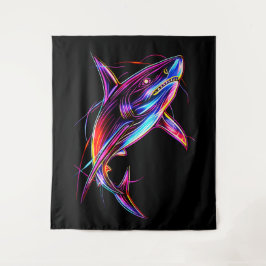 Vibrant Neon Shark Modern Digital Ocean Wandkleed
