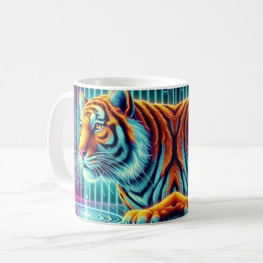 Vibrant Neon Tiger Mok: Perfect voor Bold Souls Koffiemok (Voorkant links)