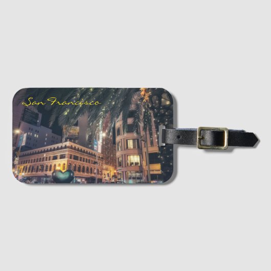 Vibrant Nighttime San Francisco with Palm Tree Bagagelabel (Voorkant (horizontaal))