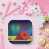 Vibrant Northern Lights Camping Tent Night Papieren Bordje (Feest)