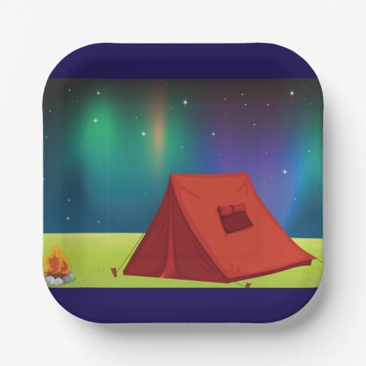 Vibrant Northern Lights Camping Tent Night Papieren Bordje (Voorkant)