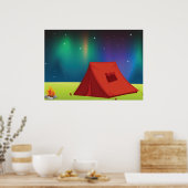 Vibrant Northern Lights Camping Tent Night Poster (Keuken)