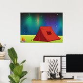 Vibrant Northern Lights Camping Tent Night Poster (Thuiskantoor)