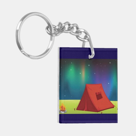 Vibrant Northern Lights Camping Tent Night Sleutelhanger (Voorkant Links)