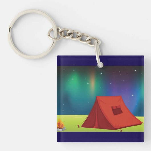 Vibrant Northern Lights Camping Tent Night Sleutelhanger (Voorkant)