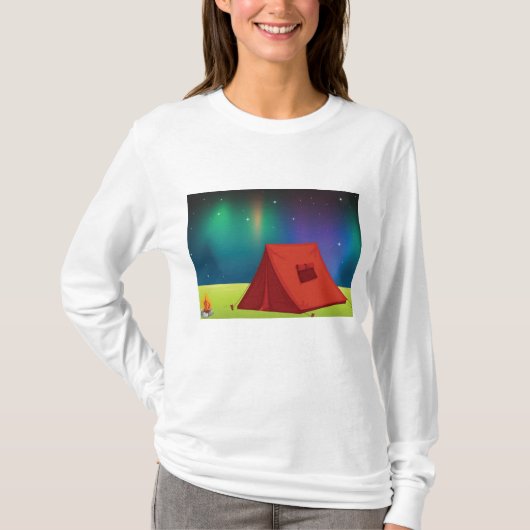 Vibrant Northern Lights Camping Tent Night T-shirt (Voorkant)