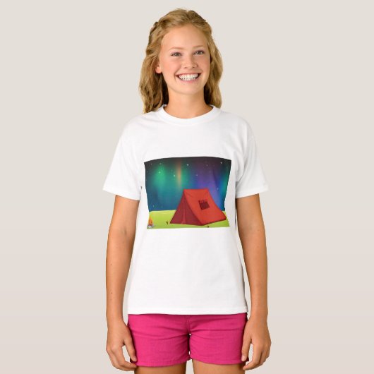 Vibrant Northern Lights Camping Tent Night T-shirt (Voorkant volledig)