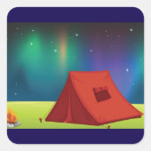 Vibrant Northern Lights Camping Tent Night Vierkante Sticker (Voorkant)