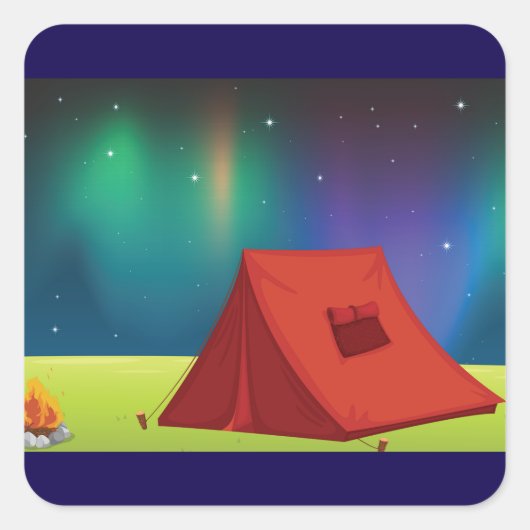 Vibrant Northern Lights Camping Tent Night Vierkante Sticker (Voorkant)