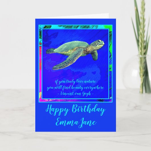 Vibrant Ocean Blue Zee Turtle Happy Birthday Kaart (Voorkant)