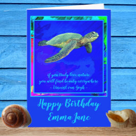 Vibrant Ocean Blue Zee Turtle Happy Birthday Kaart