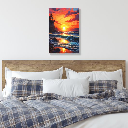 Vibrant Ocean Sunset - Kustkunst Canvas Afdruk (Insitu (Slaapkamer))